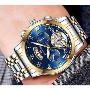 Watch Men VA VA Voom Silver & Gold Blue Face Fashion Sports Waterproof Watch